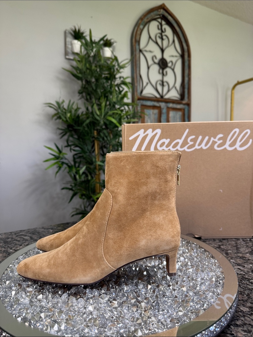 Madewell Camel Tawny Suede kitten heel Ankle Booties NEW 6
